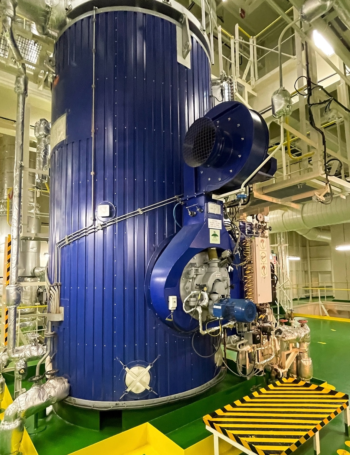 Industrial valves, pipes in modern offshore ship's engine room